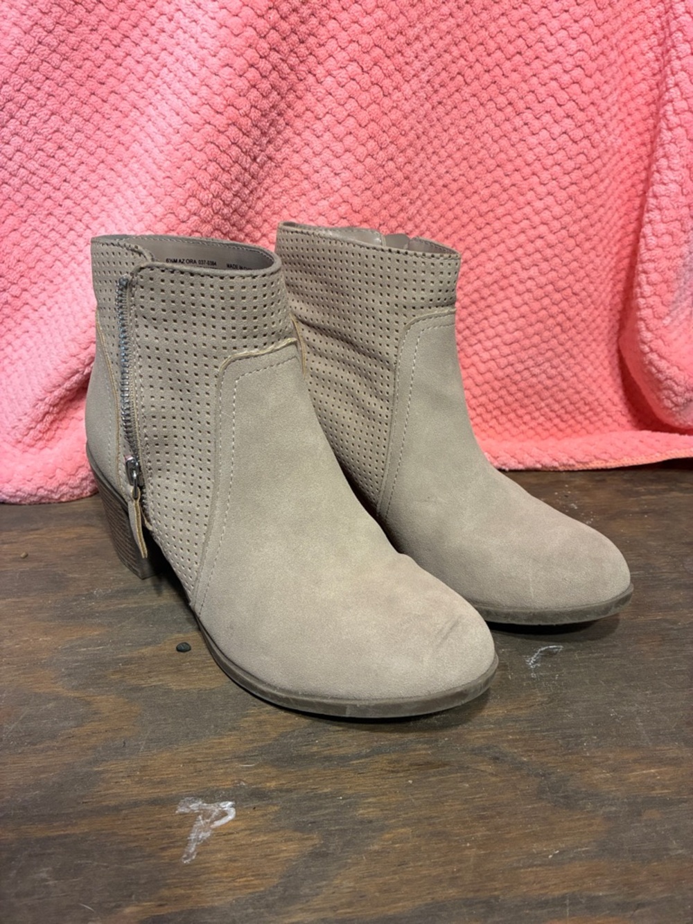 Arizona Jean Company Taupe Suede Perforated Ankle Booties